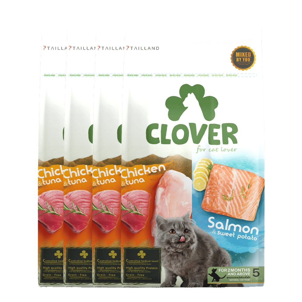 อาหารแมว CLOVER สูตร MIX BY YOU รสไก่กับทูน่า และแซลมอน เกรด HOLISTIC GRAIN-FREE โซเดียมต่ำ (20 KG)